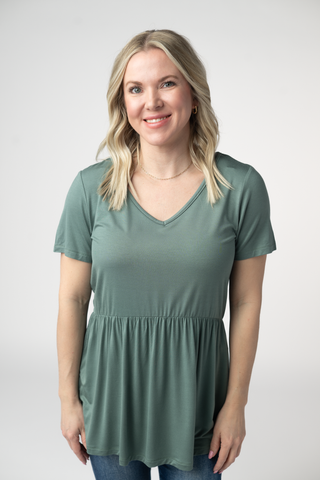 Dusty Jade V-Neck Babydoll Top