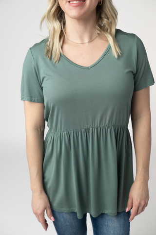 Dusty Jade V-Neck Babydoll Top