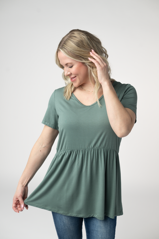 Dusty Jade V-Neck Babydoll Top