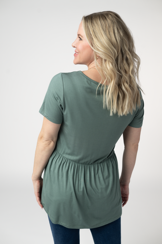Dusty Jade V-Neck Babydoll Top