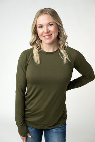 Dark Olive Long Sleeve Top w/ Thumbholes