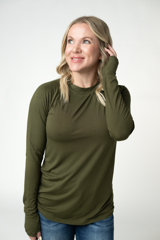 Dark Olive Long Sleeve Top w/ Thumbholes