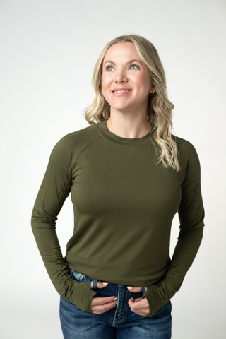 Dark Olive Long Sleeve Top w/ Thumbholes