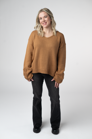 Camel Crochet Sleeve Sweater