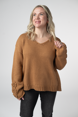 Camel Crochet Sleeve Sweater