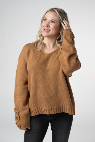 Camel Crochet Sleeve Sweater