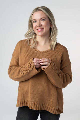 Camel Crochet Sleeve Sweater