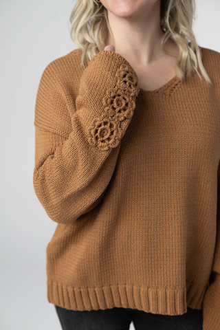 Camel Crochet Sleeve Sweater
