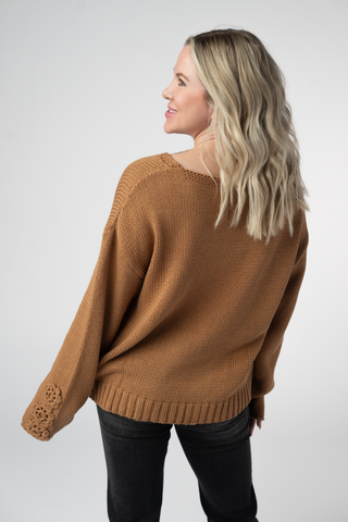 Camel Crochet Sleeve Sweater