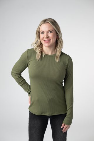 Olive Ribbed Long Sleeve Top