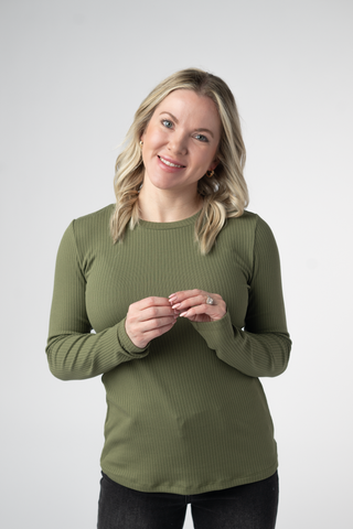 Olive Ribbed Long Sleeve Top
