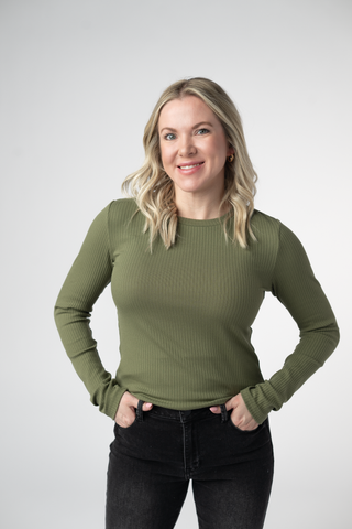 Olive Ribbed Long Sleeve Top