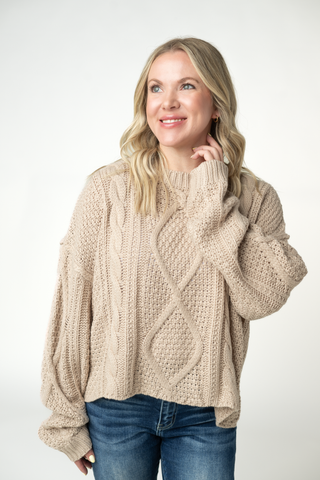 Latte Cable Knit Sweater