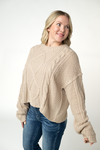Latte Cable Knit Sweater