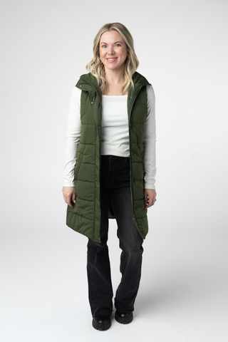 Dark Olive Harlowe Long Vest