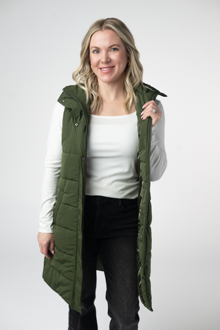 Dark Olive Harlowe Long Vest