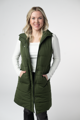 Dark Olive Harlowe Long Vest