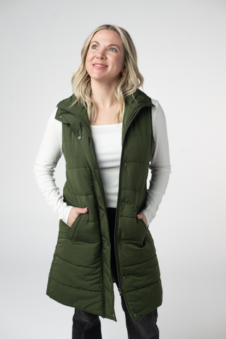 Dark Olive Harlowe Long Vest