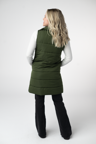 Dark Olive Harlowe Long Vest