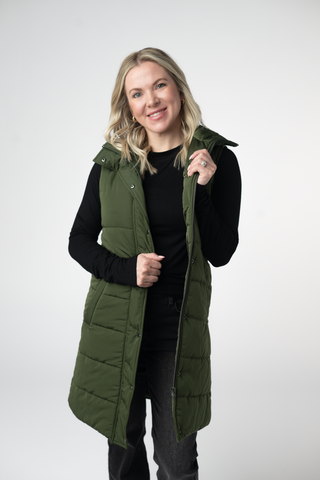 Dark Olive Harlowe Long Vest