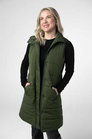 Dark Olive Harlowe Long Vest