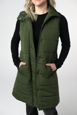 Dark Olive Harlowe Long Vest