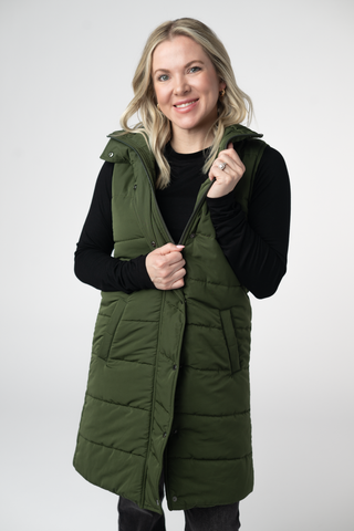 Dark Olive Harlowe Long Vest