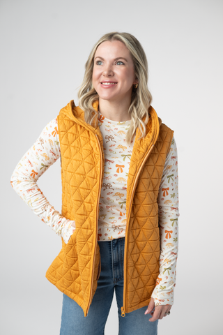 Mustard Geometric Hooded Vest