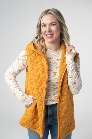 Mustard Geometric Hooded Vest
