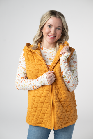 Mustard Geometric Hooded Vest