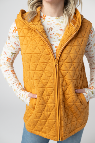Mustard Geometric Hooded Vest