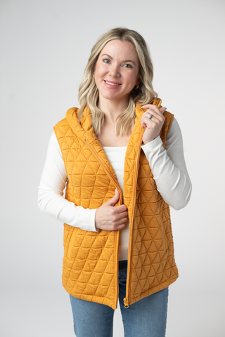 Mustard Geometric Hooded Vest
