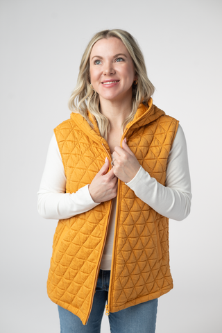 Mustard Geometric Hooded Vest