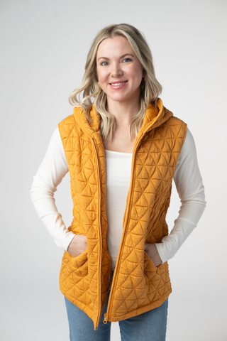 Mustard Geometric Hooded Vest