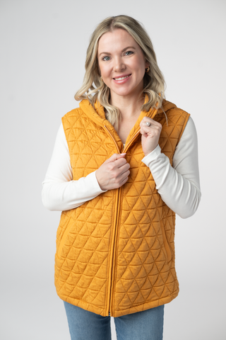 Mustard Geometric Hooded Vest