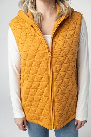 Mustard Geometric Hooded Vest