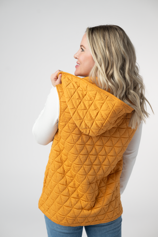 Mustard Geometric Hooded Vest