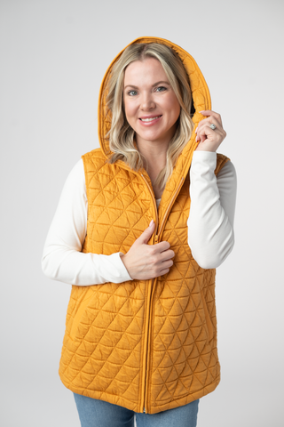 Mustard Geometric Hooded Vest