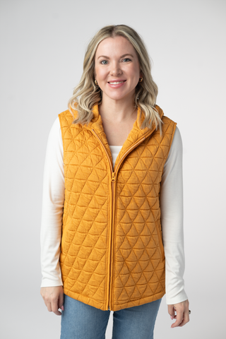 Mustard Geometric Hooded Vest
