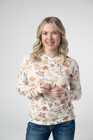 Harvest Leaves Long Sleeve Top w/ Thumbholes