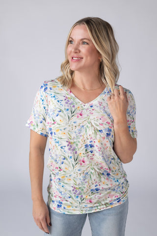 Cottage Floral Relaxed V-Neck Top