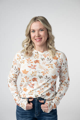 Harvest Leaves Long Sleeve Top w/ Thumbholes