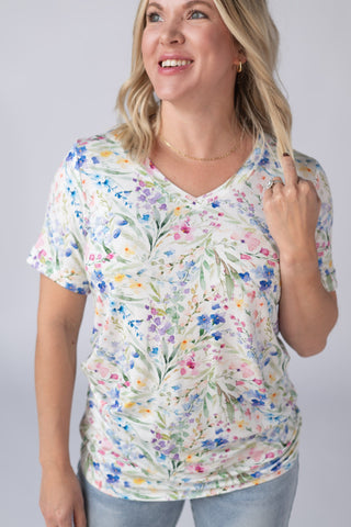Cottage Floral Relaxed V-Neck Top