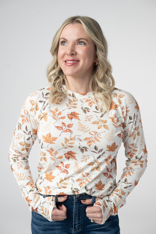 Harvest Leaves Long Sleeve Top w/ Thumbholes