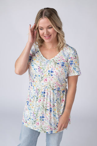 Cottage Floral V-Neck Babydoll Top
