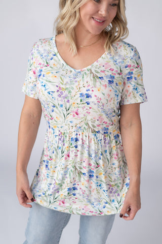 Cottage Floral V-Neck Babydoll Top