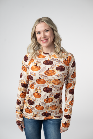 Autumn Gourds Long Sleeve Top w/ Thumbholes