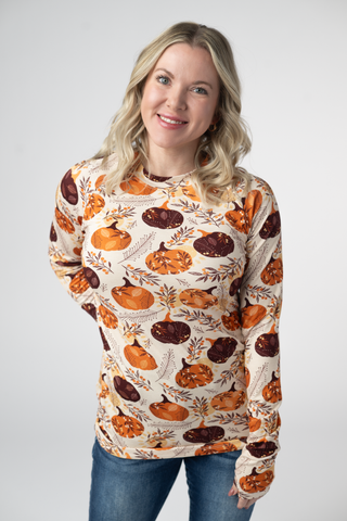 Autumn Gourds Long Sleeve Top w/ Thumbholes
