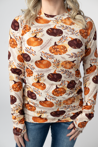 Autumn Gourds Long Sleeve Top w/ Thumbholes