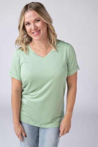 Seafoam Green Relaxed Fit V-Neck Top